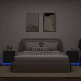 Mesitas de noche con luces LED 2 uds madera ingeniería negra de , Mesitas de noche - Ref: Foro24-836738, Precio: 119,38 €, De...