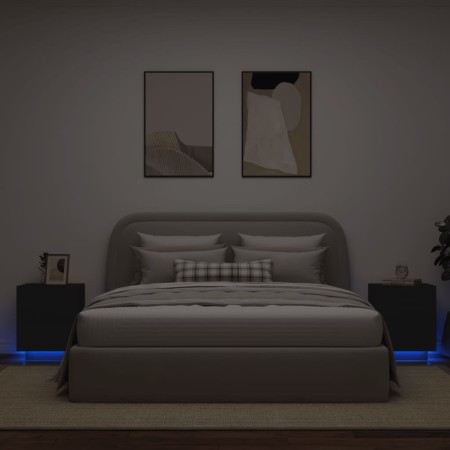 Mesitas de noche con luces LED 2 uds madera ingeniería negra de , Mesitas de noche - Ref: Foro24-836738, Precio: 119,38 €, De...