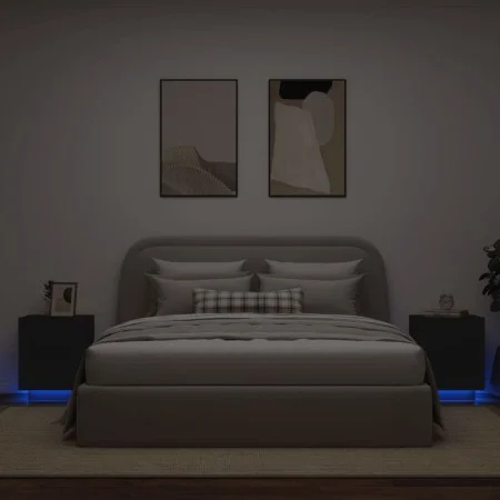 Mesitas de noche con luces LED 2 uds madera ingeniería negra de , Mesitas de noche - Ref: Foro24-836738, Precio: 117,48 €, De...