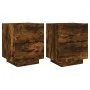 Mesita de noche luces LED 2 uds madera ingeniería roble ahumado de , Mesitas de noche - Ref: Foro24-836744, Precio: 108,98 €,...