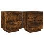 Mesita de noche luces LED 2 uds madera ingeniería roble ahumado de , Mesitas de noche - Ref: Foro24-836744, Precio: 110,67 €,...
