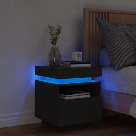 Mesita de noche con luces LED negra 40x39x48,5 cm de , Mesitas de noche - Ref: Foro24-836786, Precio: 65,34 €, Descuento: %