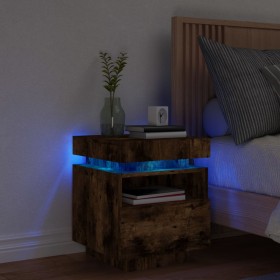 Mesita de noche con luces LED roble ahumado 40x39x48,5 cm de , Mesitas de noche - Ref: Foro24-836792, Precio: 74,45 €, Descue...
