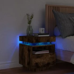 Mesita de noche con luces LED roble ahumado 40x39x48,5 cm de , Mesitas de noche - Ref: Foro24-836792, Precio: 71,92 €, Descue...
