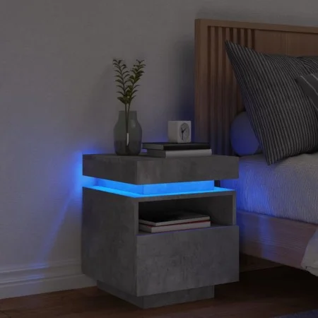 Concrete gray bedside table with LED lights 40x39x48.5 cm by , Nightstands - Ref: Foro24-836790, Price: 73,34 €, Discount: %