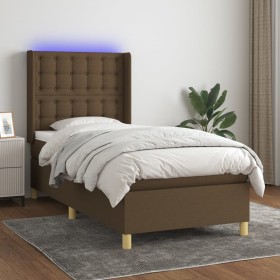Cama box spring colchón y luces LED tela marrón oscuro 90x200cm de , Camas y somieres - Ref: Foro24-3139168, Precio: 363,42 €...