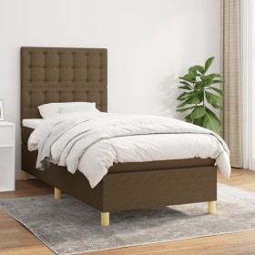 Cama box spring con colchón tela marrón oscuro 90x200 cm de , Camas y somieres - Ref: Foro24-3142628, Precio: 346,41 €, Descu...
