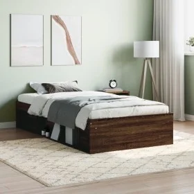 Brown oak bed frame 90x190 cm by , Beds and slatted bases - Ref: Foro24-3203844, Price: 106,94 €, Discount: %