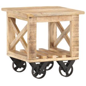 Mesa auxiliar con ruedas madera de mango rugosa 40x40x42 cm en Mesas auxiliares | Comprar online en Foru.es