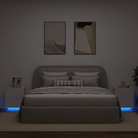 Mesitas de noche con luces LED 2 uds madera ingeniería blanca de , Mesitas de noche - Ref: Foro24-836736, Precio: 119,52 €, D...