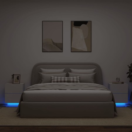 Mesitas de noche con luces LED 2 uds madera ingeniería blanca de , Mesitas de noche - Ref: Foro24-836736, Precio: 119,52 €, D...