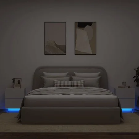 Mesitas de noche con luces LED 2 uds madera ingeniería blanca de , Mesitas de noche - Ref: Foro24-836736, Precio: 117,66 €, D...