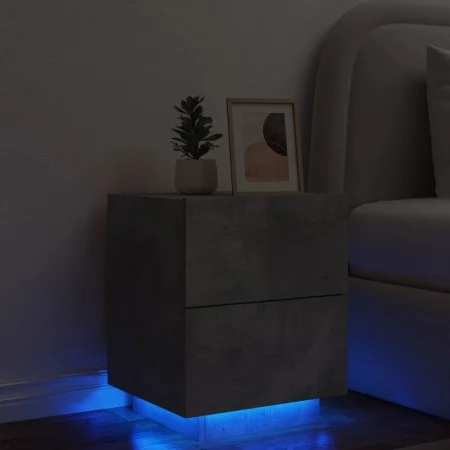 Mesita de noche con luces LED madera ingeniería gris hormigón de , Mesitas de noche - Ref: Foro24-836741, Precio: 63,82 €, De...