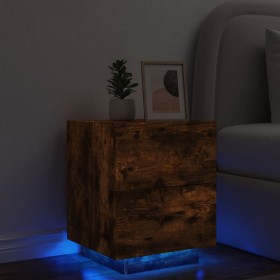 Mesita de noche con luces LED madera ingeniería roble ahumado de , Mesitas de noche - Ref: Foro24-836743, Precio: 65,34 €, De...