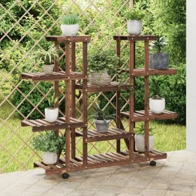 Soporte de flores con ruedas madera maciza abeto 110x25x115 cm de , Soportes para macetas - Ref: Foro24-362859, Precio: 69,80...