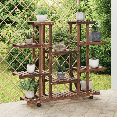 Soporte de flores con ruedas madera maciza abeto 110x25x115 cm de , Soportes para macetas - Ref: Foro24-362859, Precio: 67,37...