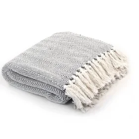 Manta en espiguilla de algodón gris 160x210 cm de vidaXL, Mantas - Ref: Foro24-245319, Precio: 26,22 €, Descuento: %