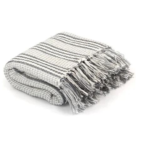 Manta a rayas de algodón gris y blanco 125x150 cm de vidaXL, Mantas - Ref: Foro24-245327, Precio: 18,17 €, Descuento: %