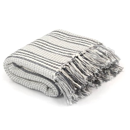 Manta a rayas de algodón gris y blanco 125x150 cm de vidaXL, Mantas - Ref: Foro24-245327, Precio: 20,05 €, Descuento: %
