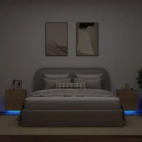 Mesitas de noche luces LED 2 uds madera ingeniería roble Sonoma de , Mesitas de noche - Ref: Foro24-836740, Precio: 111,10 €,...