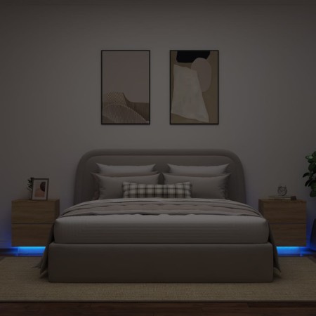 Mesitas de noche luces LED 2 uds madera ingeniería roble Sonoma de , Mesitas de noche - Ref: Foro24-836740, Precio: 112,82 €,...