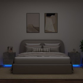 Mesita de noche luces LED 2 uds madera ingeniería gris hormigón de , Mesitas de noche - Ref: Foro24-836742, Precio: 113,15 €,...