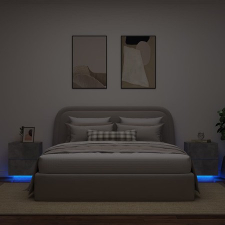 Mesita de noche luces LED 2 uds madera ingeniería gris hormigón de , Mesitas de noche - Ref: Foro24-836742, Precio: 113,15 €,...