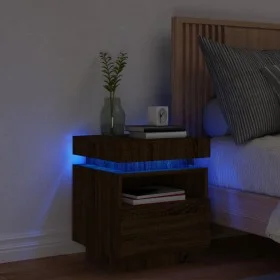 Mesita de noche con luces LED marrón roble 40x39x48,5 cm de , Mesitas de noche - Ref: Foro24-836796, Precio: 70,80 €, Descuen...