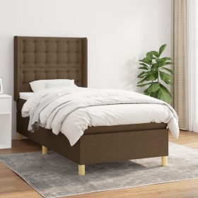 Cama box spring con colchón tela marrón oscuro 90x200 cm de , Camas y somieres - Ref: Foro24-3132284, Precio: 357,49 €, Descu...