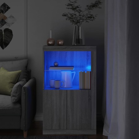 Aparador con luces LED madera de ingeniería gris Sonoma de , Taquillas y armarios de almacenamiento - Ref: Foro24-836628, Pre...