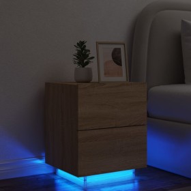 Mesita de noche con luces LED madera de ingeniería roble Sonoma de , Mesitas de noche - Ref: Foro24-836739, Precio: 66,74 €, ...