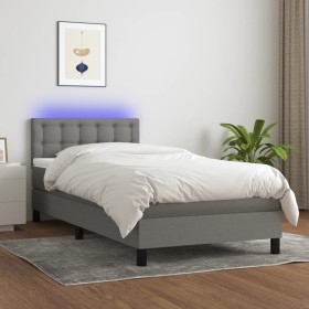 Cama box spring colchón y luces LED tela gris oscuro 80x200 cm de , Camas y somieres - Ref: Foro24-3133430, Precio: 287,28 €,...