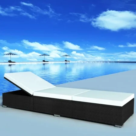 Tumbona con cojín ratán sintético negro de vidaXL, Tumbonas - Ref: Foro24-44404, Precio: 158,81 €, Descuento: %