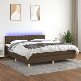 Cama box spring con colchón LED tela marrón oscuro 160x200 cm de , Camas y somieres - Ref: Foro24-3134048, Precio: 470,06 €, ...