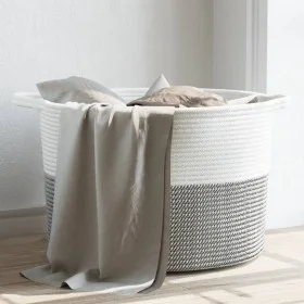 Cesta para ropa sucia algodón gris y blanco Ø55x36 cm de , Cestas para ropa - Ref: Foro24-358470, Precio: 27,35 €, Descuento: %