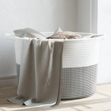 Cesta para ropa sucia algodón gris y blanco Ø55x36 cm de , Cestas para ropa - Ref: Foro24-358470, Precio: 27,35 €, Descuento: %