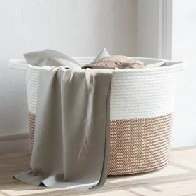 Cesta para ropa sucia algodón marrón y blanco Ø55x36 cm de , Cestas para ropa - Ref: Foro24-358472, Precio: 39,93 €, Descuent...