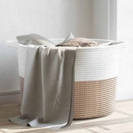 Cesta para ropa sucia algodón marrón y blanco Ø55x36 cm de , Cestas para ropa - Ref: Foro24-358472, Precio: 39,93 €, Descuent...