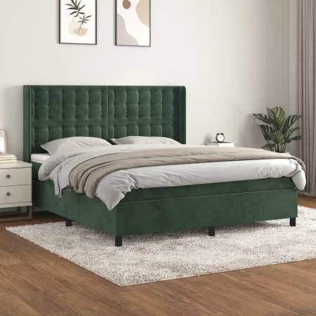 Cama box spring con colchón terciopelo verde oscuro 160x200 cm de , Camas y somieres - Ref: Foro24-3132930, Precio: 616,10 €,...