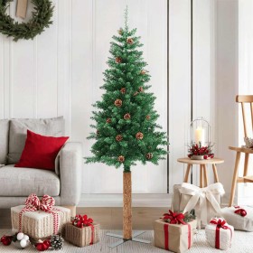 Árbol de Navidad delgado madera auténtica y piñas PVC 150 cm en Decoración Festiva y Estacional | Comprar online en Foru.es
