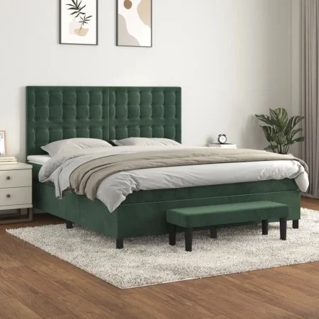 Box spring bed with dark green velvet mattress 160x200 cm by , Beds and slatted bases - Ref: Foro24-3138094, Price: 641,18 €,...