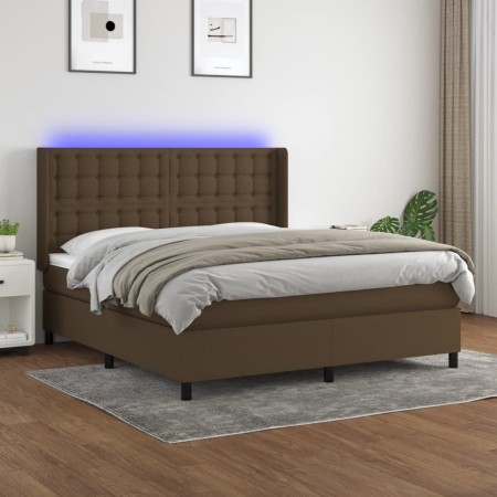 Cama box spring colchón luces LED tela marrón oscuro 160x200cm de , Camas y somieres - Ref: Foro24-3138648, Precio: 575,25 €,...