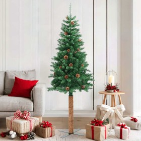 Árbol de Navidad delgado madera auténtica y piñas PVC 180 cm en Decoración Festiva y Estacional | Comprar online en Foru.es
