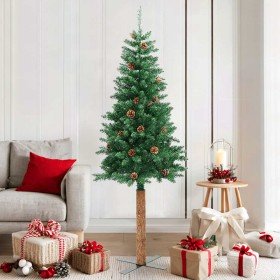 Árbol de Navidad delgado madera auténtica y piñas PVC 180 cm en Decoración Festiva y Estacional | Comprar online en Foru.es