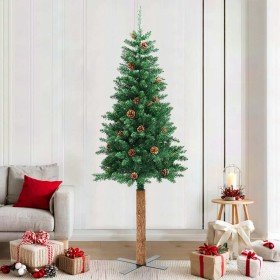 Árbol de Navidad delgado madera auténtica y piñas PVC 210 cm en Decoración Festiva y Estacional | Comprar online en Foru.es