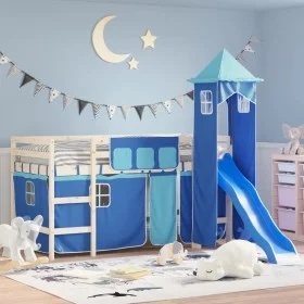 Cortinas para cama alta con torre poliéster azul de , Accesorios para camas y somieres - Ref: Foro24-835923, Precio: 29,00 €,...