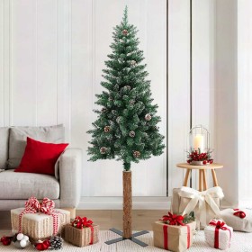 Árbol de Navidad estrecho con madera real y nieve 180 cm verde en Decoración Festiva y Estacional | Comprar online en Foru.es