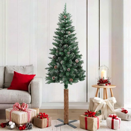 Árbol de Navidad estrecho con madera real y nieve 180 cm verde en Decoración Festiva y Estacional | Comprar online en Foru.es