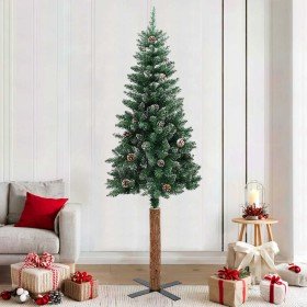 Árbol de Navidad delgado madera auténtica y piñas PVC 210 cm en Decoración Festiva y Estacional | Comprar online en Foru.es