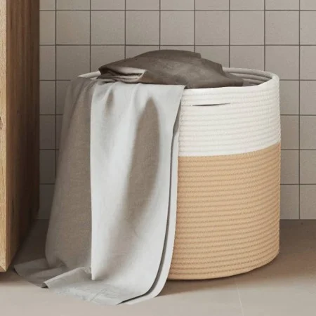 Beige and white cotton storage basket Ø40x35 cm by , Baskets - Ref: Foro24-358467, Price: 23,14 €, Discount: %